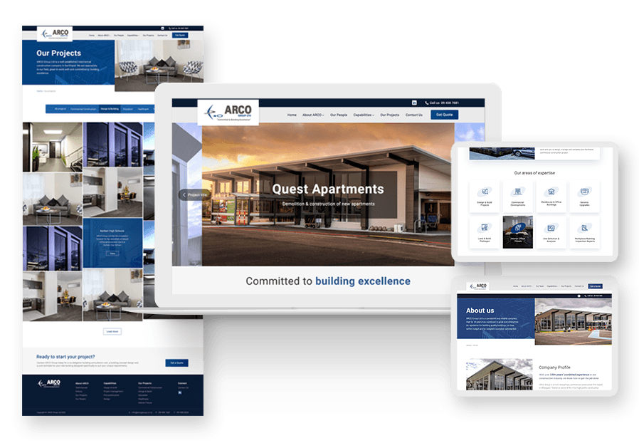 Neotech designco created the website for construction company ARCO to present their services